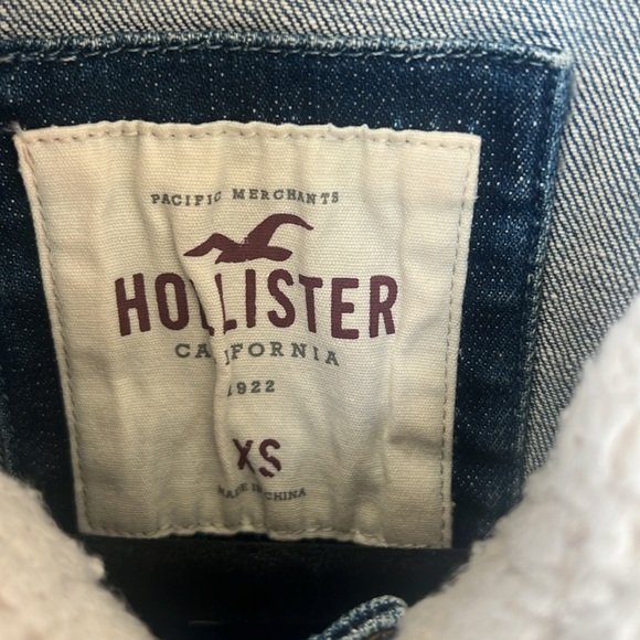 Hollister Denim Trucker Jacket Women XS Sherpa Collar Blue Wash Light Distress - Picture 7 of 12